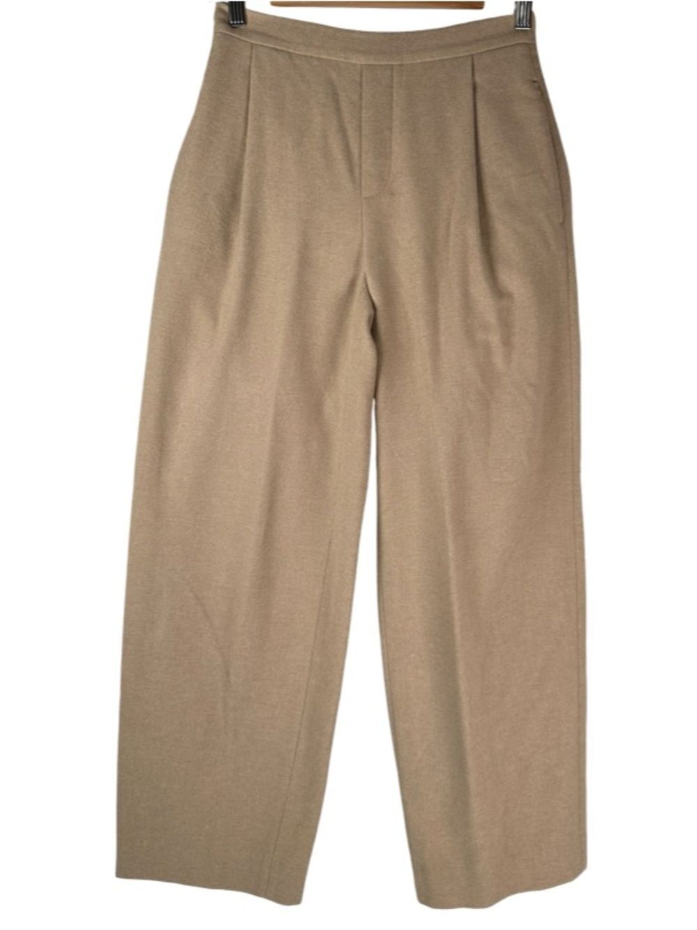 Vince Camel Tan Wool Blend Flannel Pull-On Wide Leg Pleated Trouser Pant Size XS